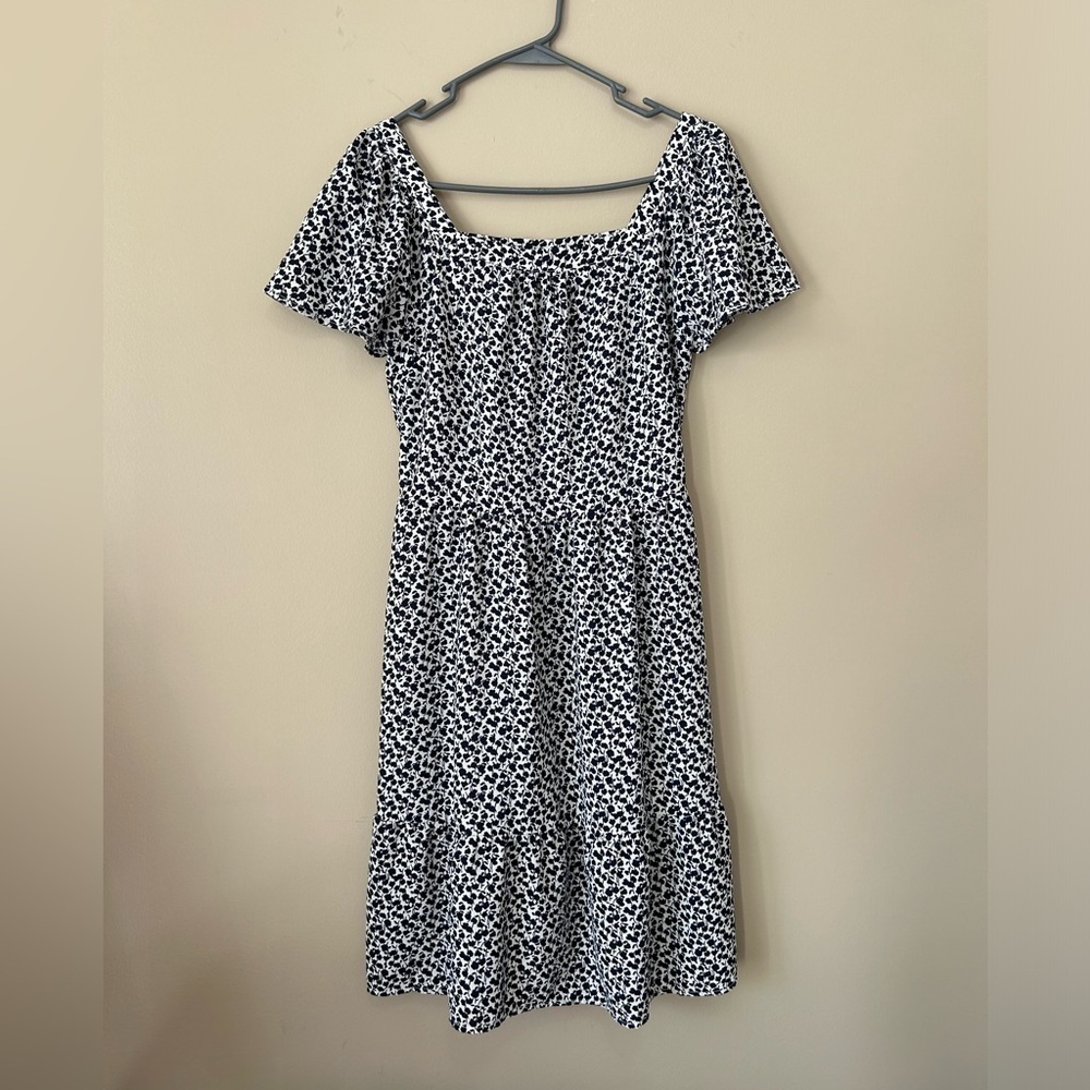 Monteau Los Angelos Blue & White Floral Square neck A line dress womens size Med - Picture 5 of 5